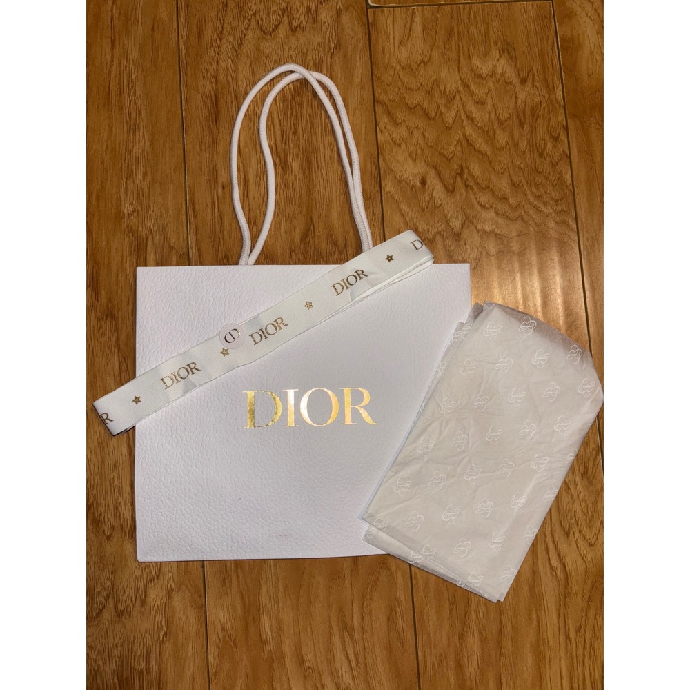 Dior Textured Shopping Gift Paper Bag Gold Logo Ribbon 10.5" x 9